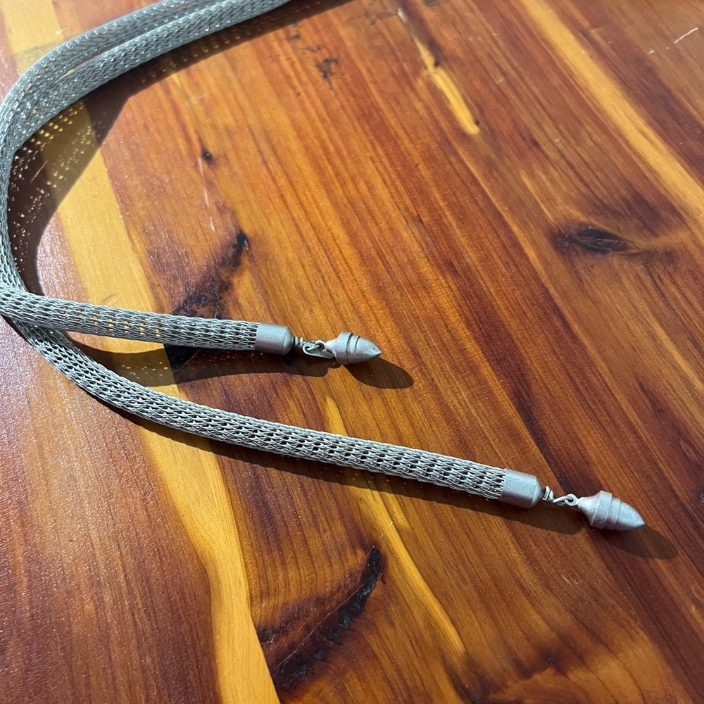 Handmade vintage Silver Mesh Lariat belt with Blue Stone Buckle Accent - Picture 4 of 10